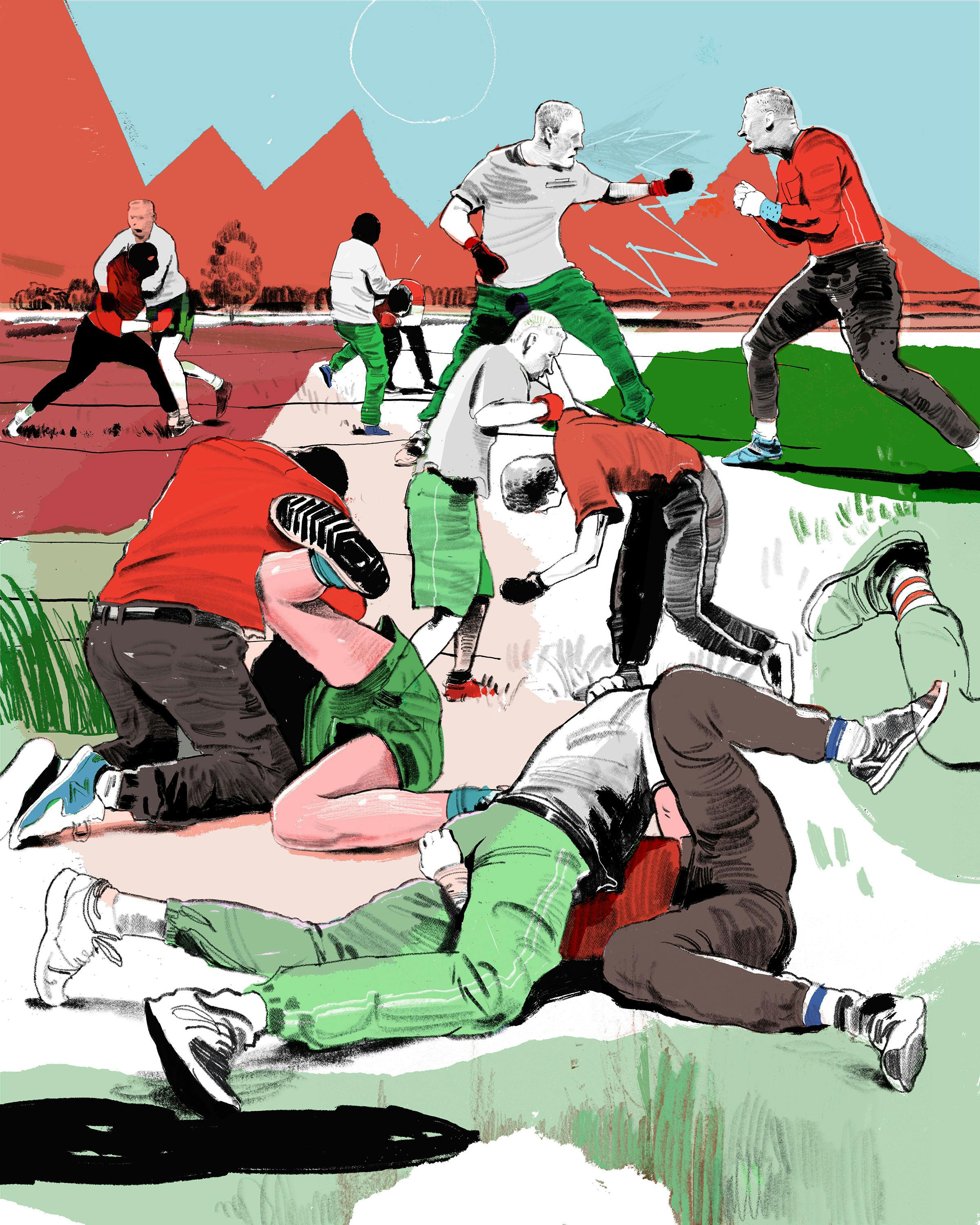 Dritte Halbzeit am Acker Junge Männer prügeln sich freiwillig im Namen des Fußballs